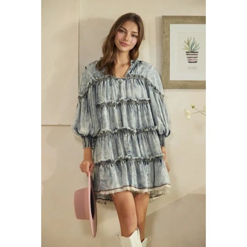 014-Oli & Hali Lightweight Denim Tiered Dress NWT